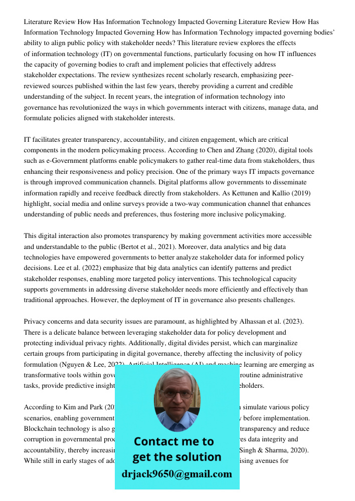 How has Information Technology impacted governing bodies’ ability to align public policy with stakeholder needs? This literature review explores the effects of 
