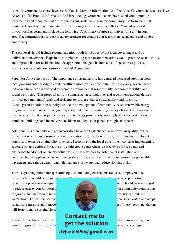 Local government leaders have asked you to provide information and recommendations for increasing sustainability in the community. Perform an initial search to 