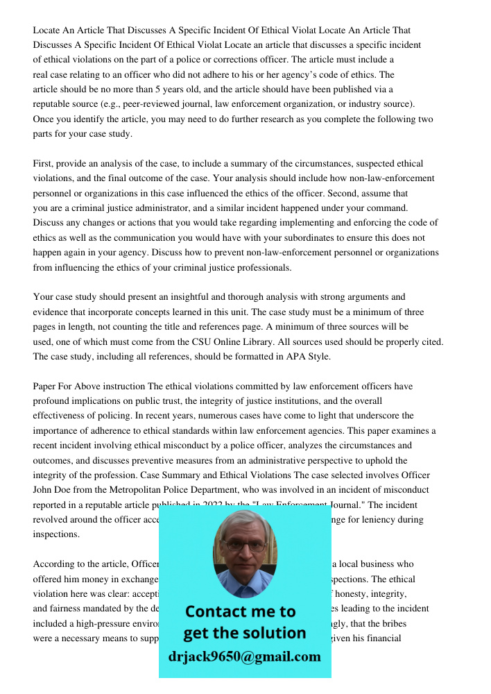 Locate an article that discusses a specific incident of ethical violations on the part of a police or corrections officer. The article must include a real case 