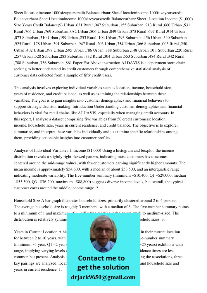 Sheet1locationincome 1000sizeyearscredit Balanceurban27122631r Sheet1 Location Income ($1,000) Size Years Credit Balance($) Urban ,631 Rural ,047 Suburban ,155 