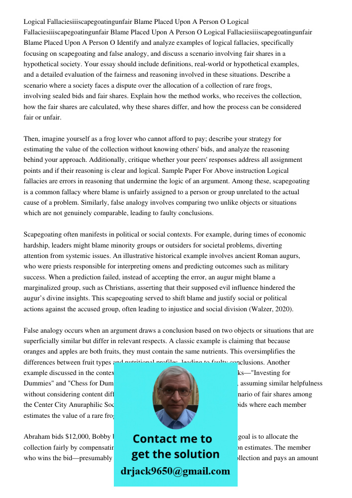 Logical Fallaciesiiiscapegoatingunfair Blame Placed Upon A Person O Identify and analyze examples of logical fallacies, specifically focusing on scapegoating an
