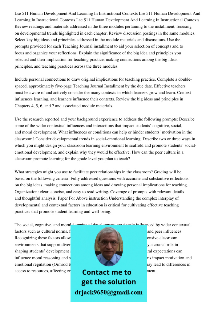 Lse 511 Human Development And Learning In Instructional Contexts Review readings and materials addressed in the three modules pertaining to the installment, foc