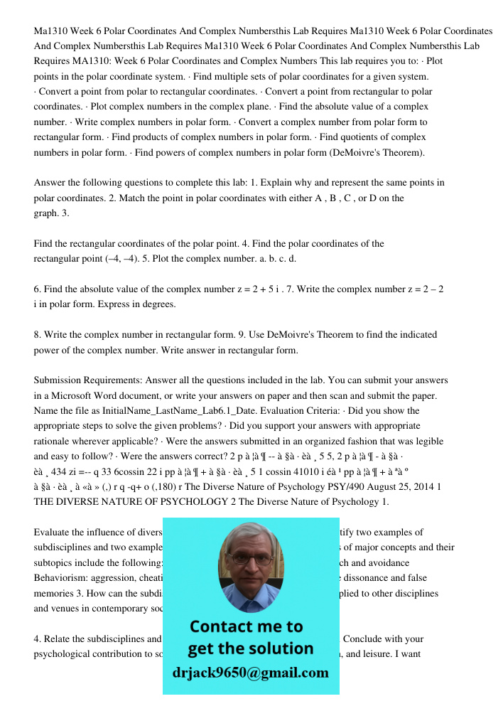 Ma1310 Week 6 Polar Coordinates And Complex Numbersthis Lab Requires MA1310: Week 6 Polar Coordinates and Complex Numbers This lab requires you to: · Plot point