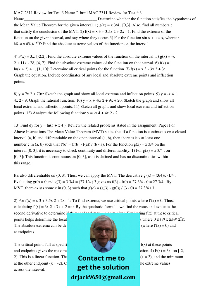 MAC 2311 Review For Test 3 Name___________________________