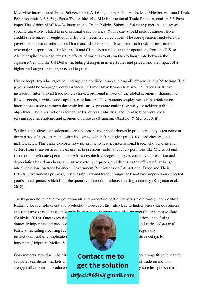 Mac M4c4international Trade Policiessubmit A 5 6 Page Paper That Addre MAC M4C4 International Trade Policies Submit a 5-6-page paper that addresses specific que