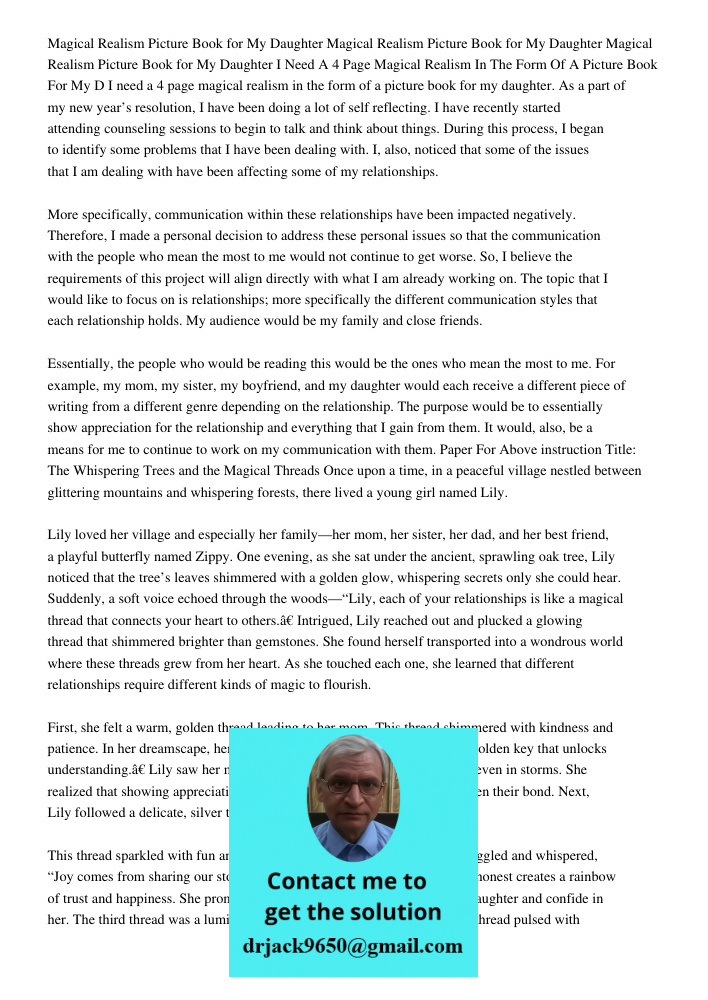 Magical Realism Picture Book for My Daughter I Need A 4 Page Magical Realism In The Form Of A Picture Book For My D I need a 4 page magical realism in the form 