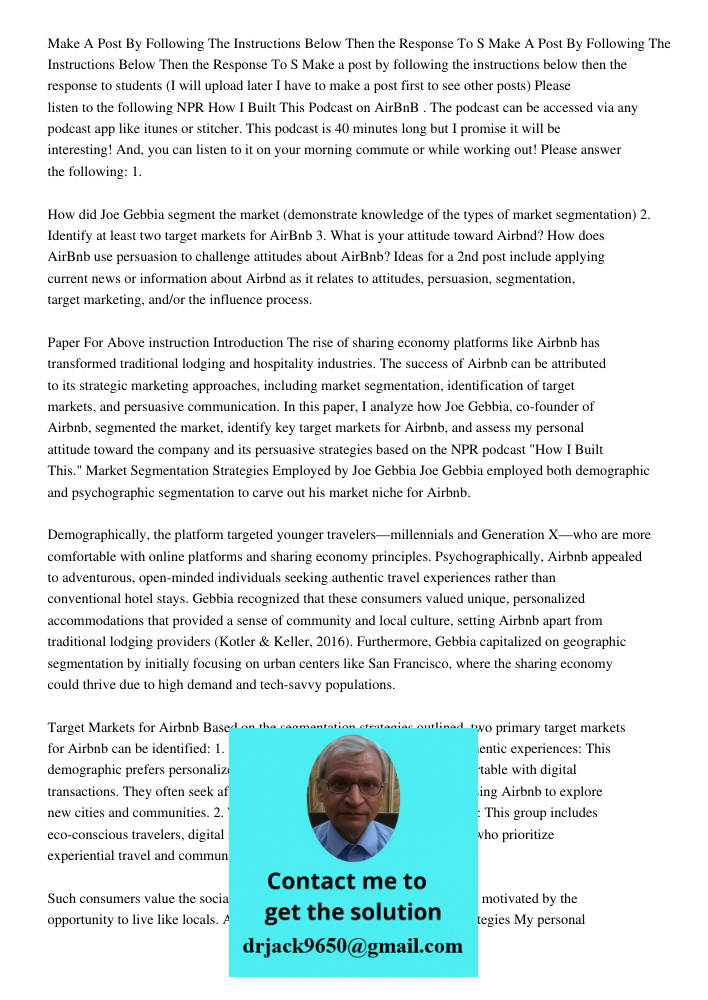 Make a post by following the instructions below then the response to students (I will upload later I have to make a post first to see other posts) Please listen