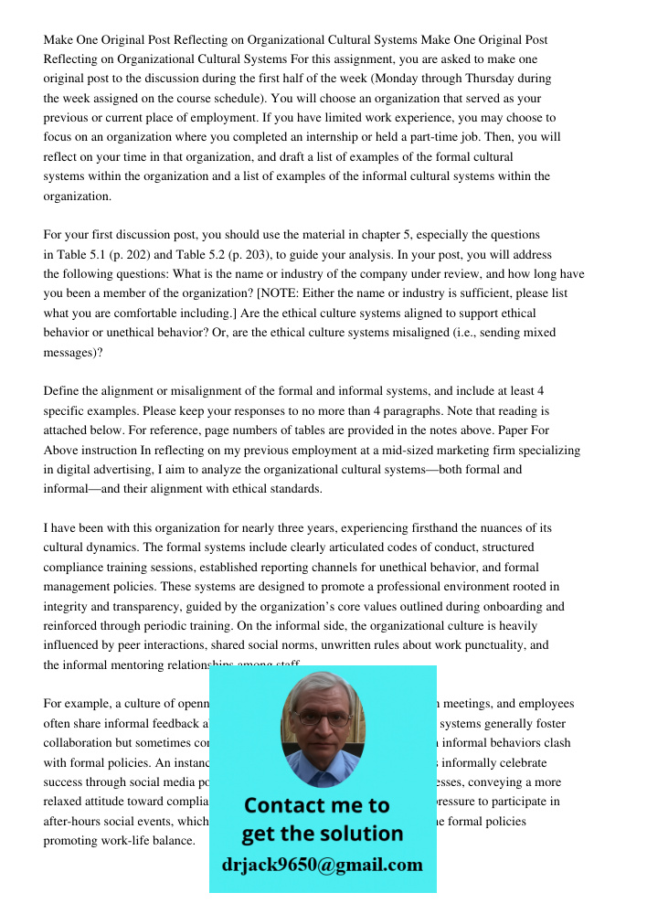 For this assignment, you are asked to make one original post to the discussion during the first half of the week (Monday through Thursday during the week assign