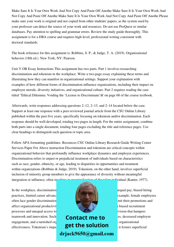 Make Sure It Is Your Own Work And Not Copy And Paste Off Anothe Please make sure your work is original and not copied from other students' papers, as the system