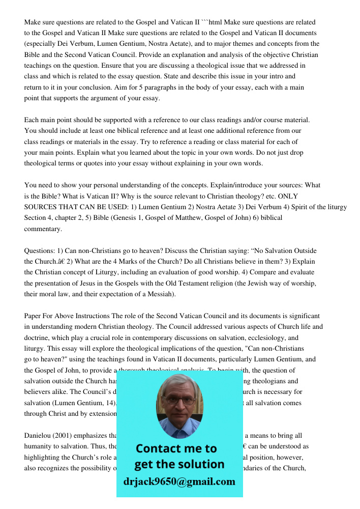 Make Sure Questions Are Related To The Gospel And Vatican II