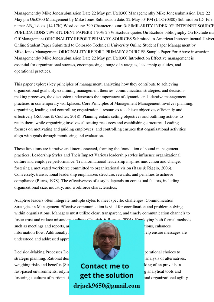 Management by Mike Jones Submission date: 22-May-:04PM (UTC+0300) Submission ID: File name: AB_1.docx (14.17K) Word count: 399 Character count: % SIMILARITY IND