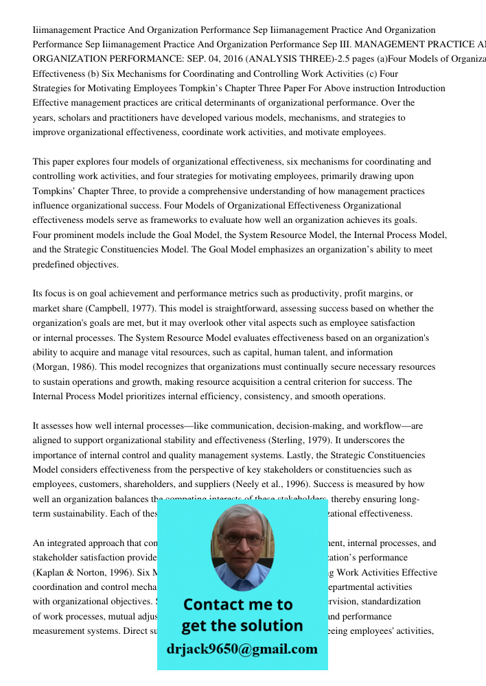 Iiimanagement Practice And Organization Performance Sep 04 2016 III. MANAGEMENT PRACTICE AND ORGANIZATION PERFORMANCE: SEP. 04, 2016 (ANALYSIS THREE)-2.5 pages 