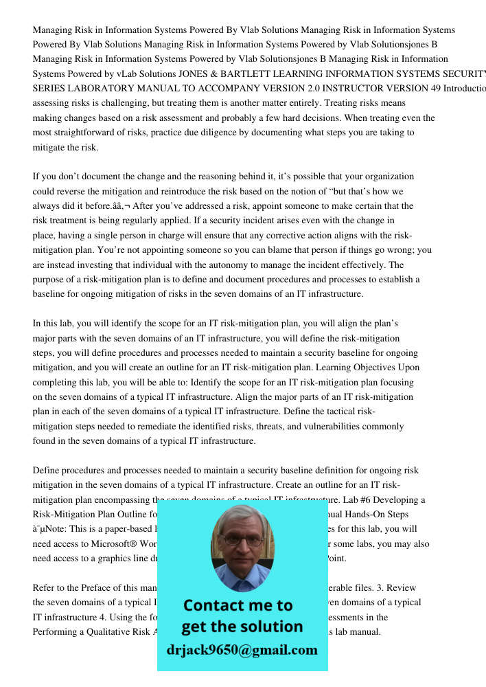 Managing Risk in Information Systems Powered by Vlab Solutionsjones B Managing Risk in Information Systems Powered by Vlab Solutionsjones B Managing Risk in Inf