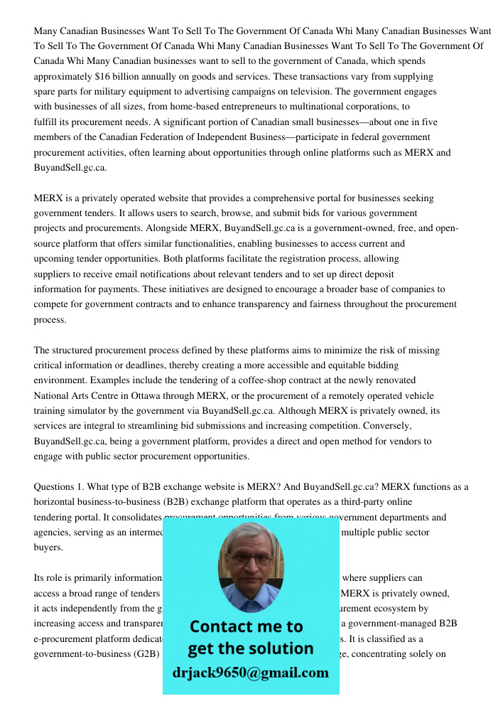 Many Canadian Businesses Want To Sell To The Government Of Canada Whi Many Canadian businesses want to sell to the government of Canada, which spends approximat