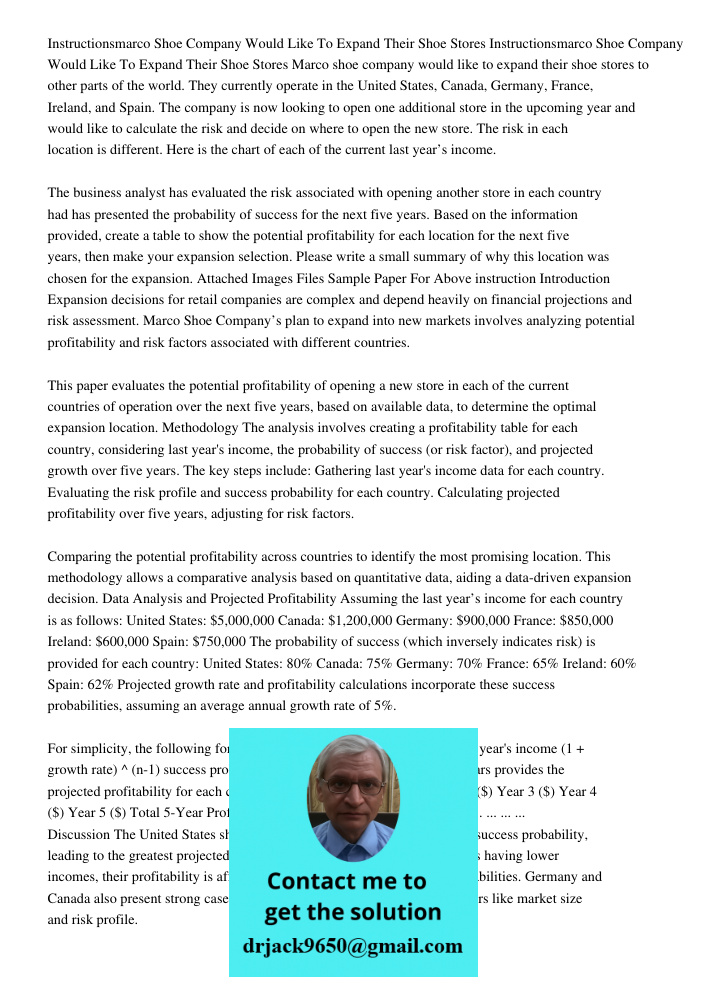 Marco shoe company would like to expand their shoe stores to other parts of the world. They currently operate in the United States, Canada, Germany, France, Ire