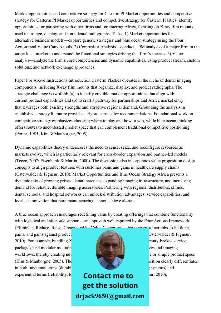 Market opportunities and competitive strategy for Casterm Plastics: identify opportunities for partnering with other firms and for entering Africa, focusing on 