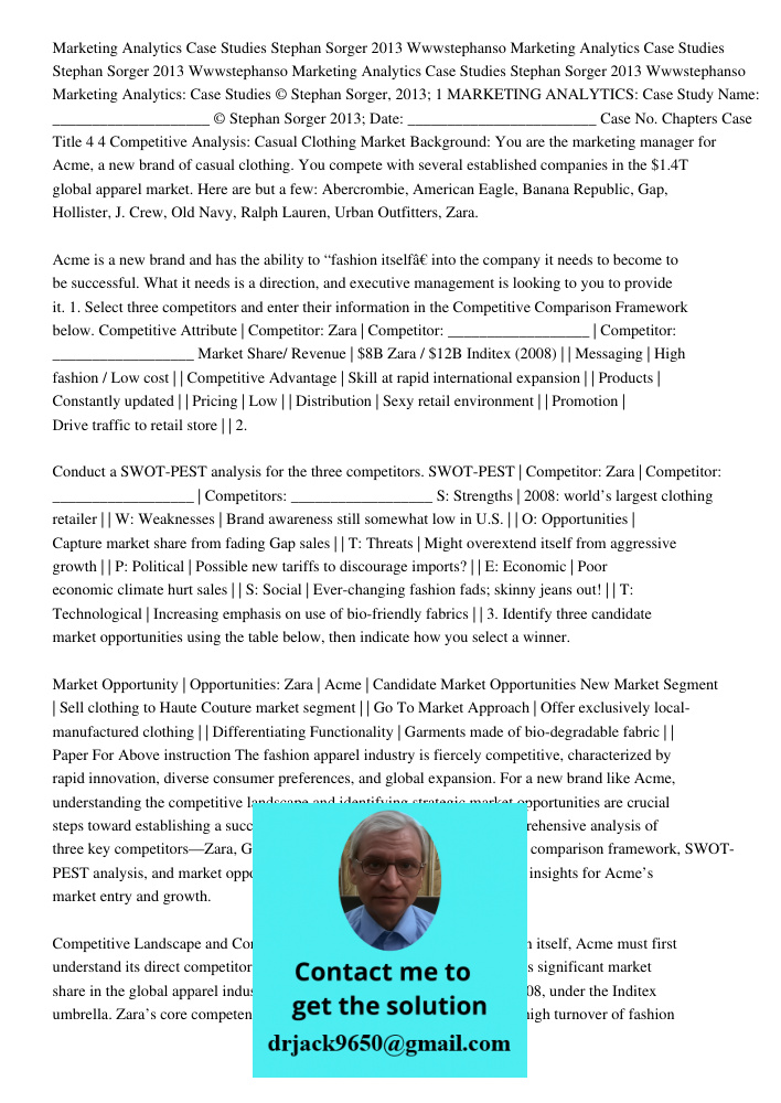 Marketing Analytics Case Studies Stephan Sorger 2013 Wwwstephanso Marketing Analytics: Case Studies © Stephan Sorger, 2013; 1 MARKETING ANALYTICS: Case Study Na