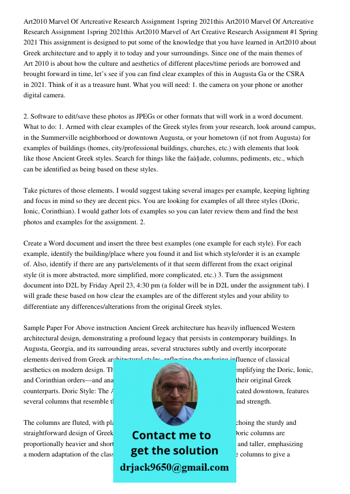 Art2010 Marvel of Art Creative Research Assignment #1 Spring 2021 This assignment is designed to put some of the knowledge that you have learned in Art2010 abou