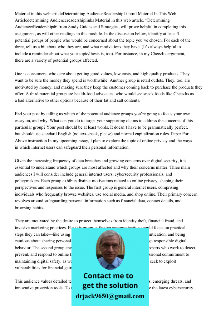 Material In This Web Articledetermining Audiencereadershiplinks Material in this web article, “Determining Audience/Readership” from Study Guides and Strategies