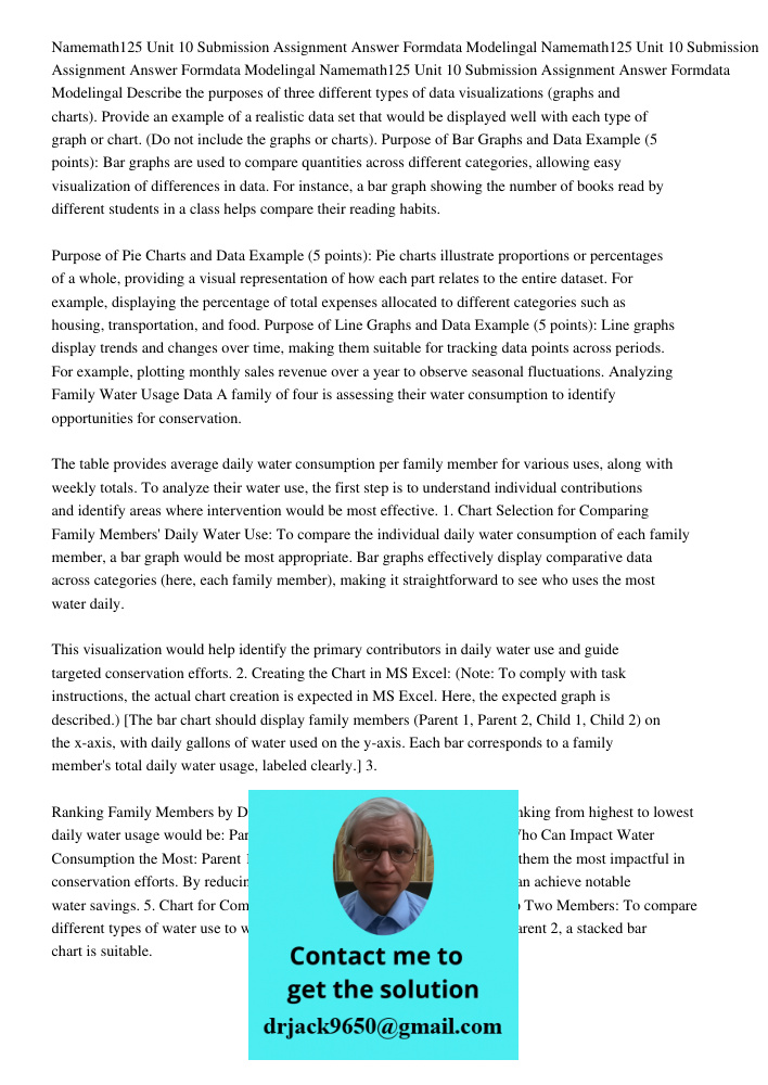 Namemath125 Unit 10 Submission Assignment Answer Formdata Modelingal Describe the purposes of three different types of data visualizations (graphs and charts). 