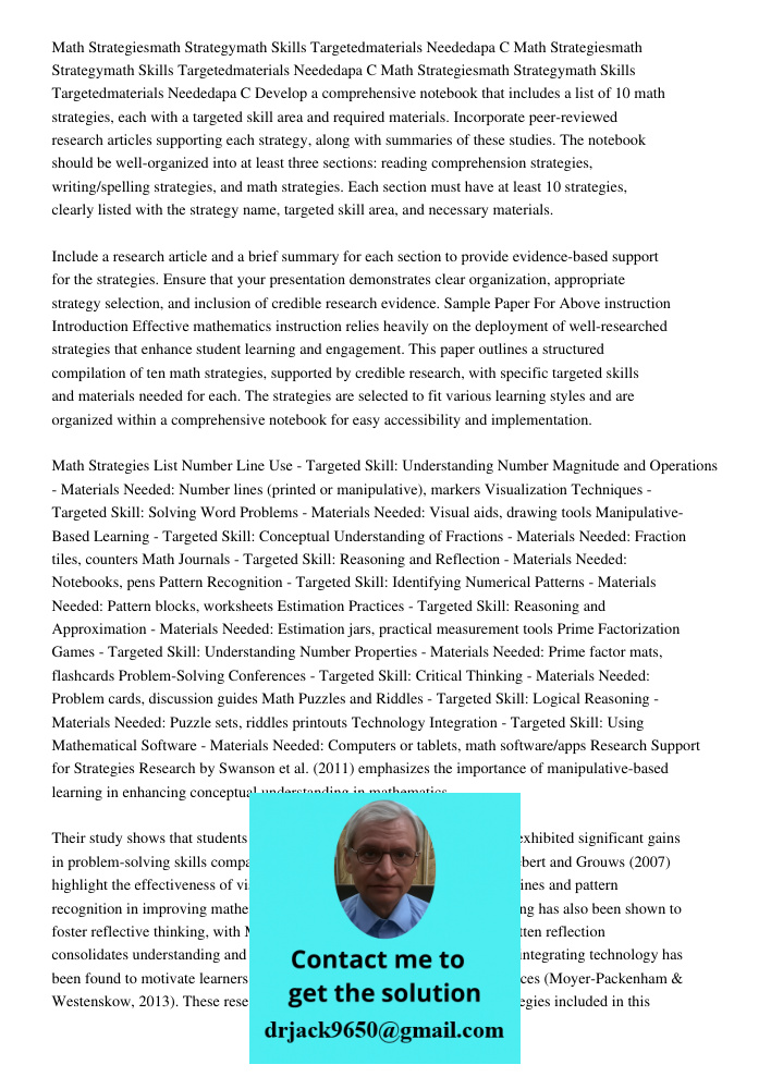 Math Strategiesmath Strategymath Skills Targetedmaterials Neededapa C Develop a comprehensive notebook that includes a list of 10 math strategies, each with a t