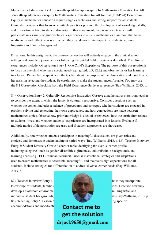 Mathematics Education for All Journal (FEAP 2d) Description: Equity in mathematics education requires high expectations and strong support for all students. Cli