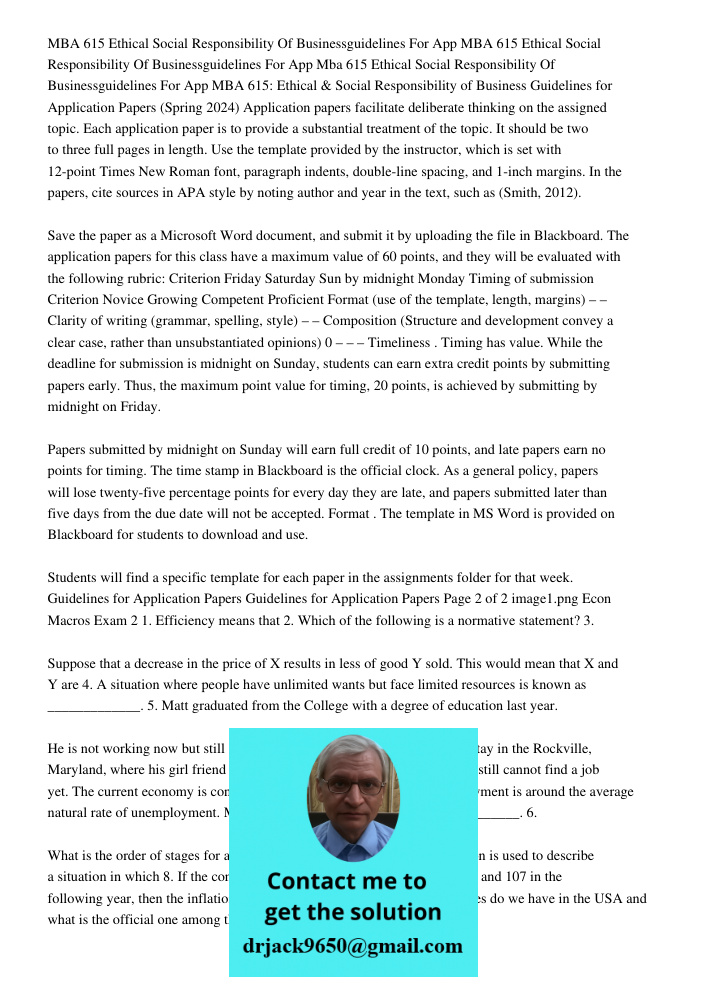 Mba 615 Ethical Social Responsibility Of Businessguidelines For App MBA 615: Ethical & Social Responsibility of Business Guidelines for Application Papers (Spri