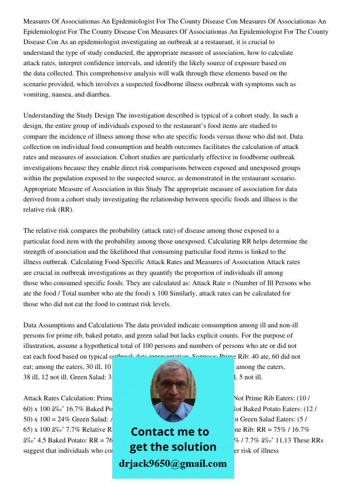 Measures Of Associationas An Epidemiologist For The County Disease Con As an epidemiologist investigating an outbreak at a restaurant, it is crucial to understa