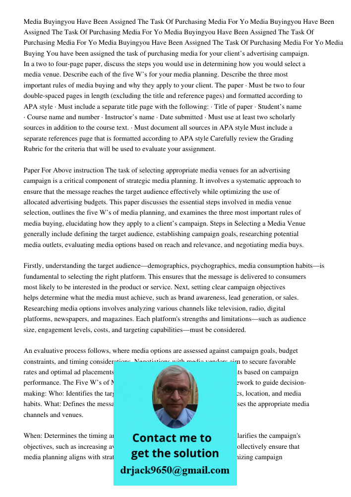 Media Buyingyou Have Been Assigned The Task Of Purchasing Media For Yo Media Buyingyou Have Been Assigned The Task Of Purchasing Media For Yo Media Buying You h