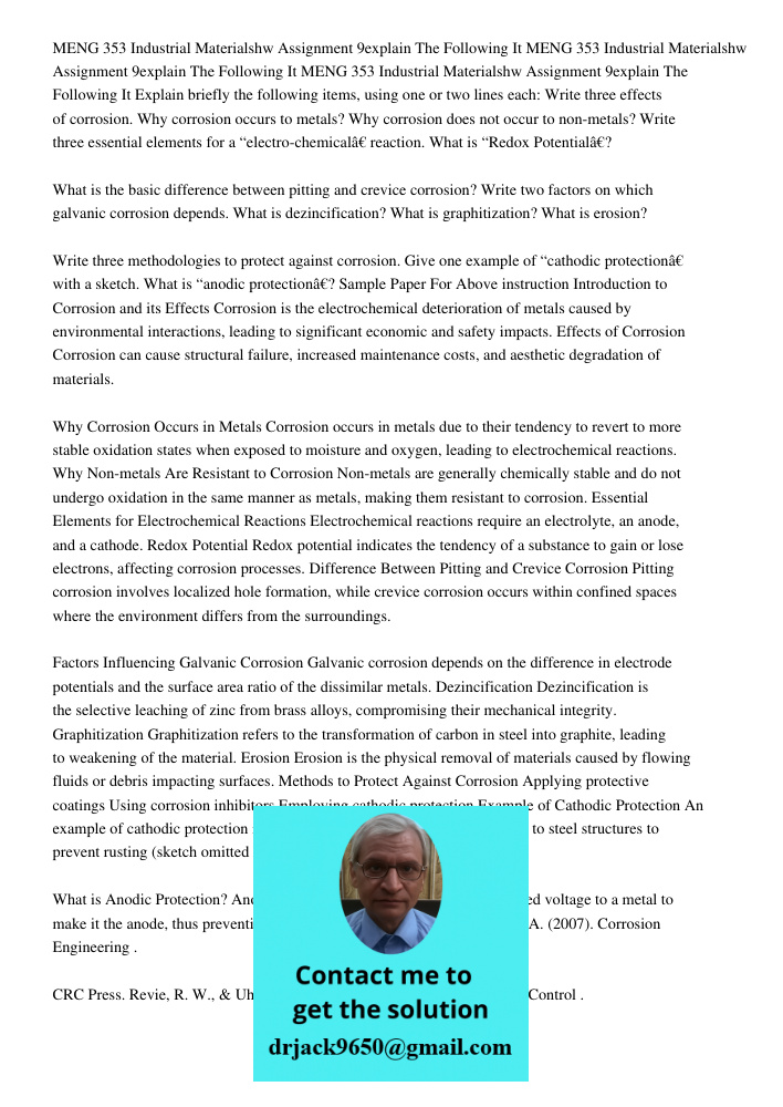 MENG 353 Industrial Materialshw Assignment 9explain The Following It Explain briefly the following items, using one or two lines each: Write three effects of co