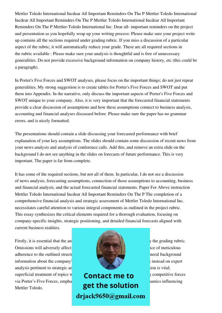 Mettler Toledo International Incdear All Important Reminders On The P Mettler-Toledo International Inc. Dear all- important reminders on the project and present