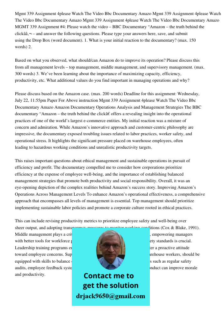 Mgmt 339 Assignment 4please Watch The Video Bbc Documentary Amazo MGMT 339 Assignment #4: Please watch the video – BBC Documentary “Amazon – the truth behind th