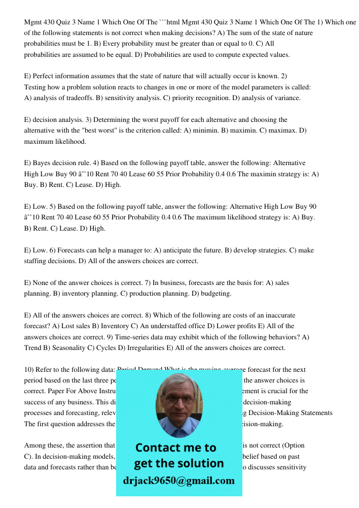 Mgmt 430 Quiz 3: Which One Of The