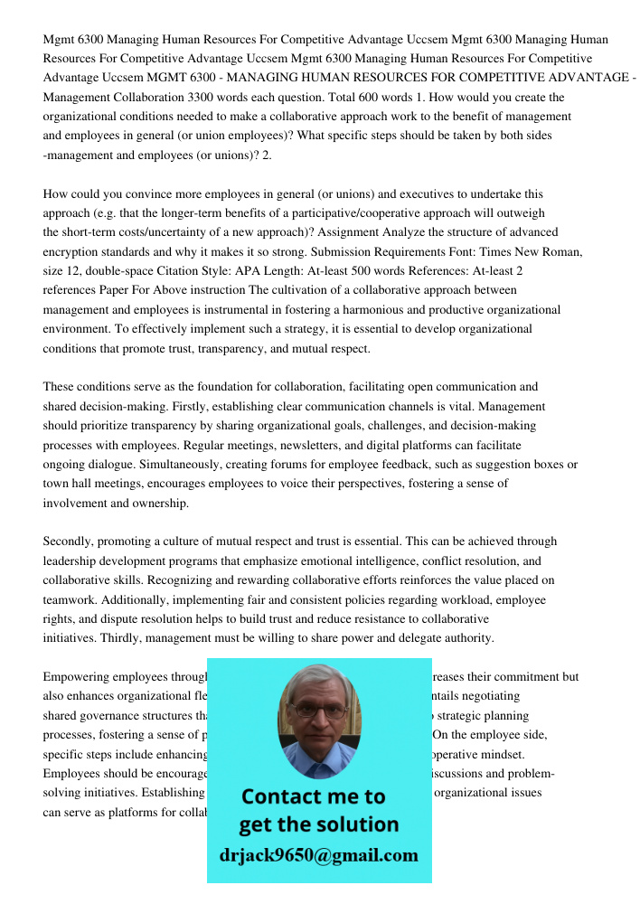 Mgmt 6300 Managing Human Resources For Competitive Advantage Uccsem MGMT 6300 - MANAGING HUMAN RESOURCES FOR COMPETITIVE ADVANTAGE - UCCS Employee-Management Co