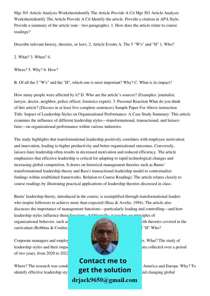 Identify the article. Provide a citation in APA Style. Provide a summary of the article (one - two paragraphs). 1. How does the article relate to course reading