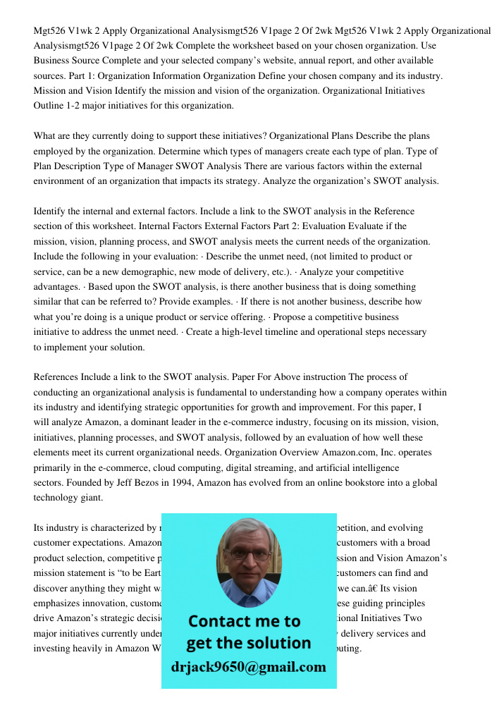 Complete the worksheet based on your chosen organization. Use Business Source Complete and your selected company’s website, annual report, and other available s