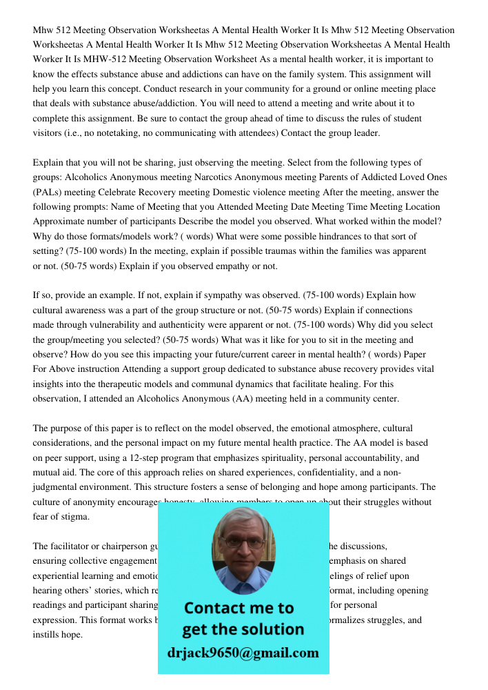 Mhw 512 Meeting Observation Worksheetas A Mental Health Worker It Is MHW-512 Meeting Observation Worksheet As a mental health worker, it is important to know th