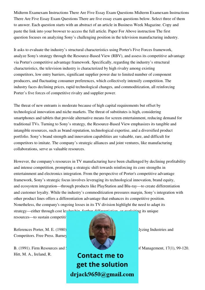 There are five essay exam questions below. Select three of them to answer. Each question starts with an abstract of an article in Business Week Magazine. Copy a