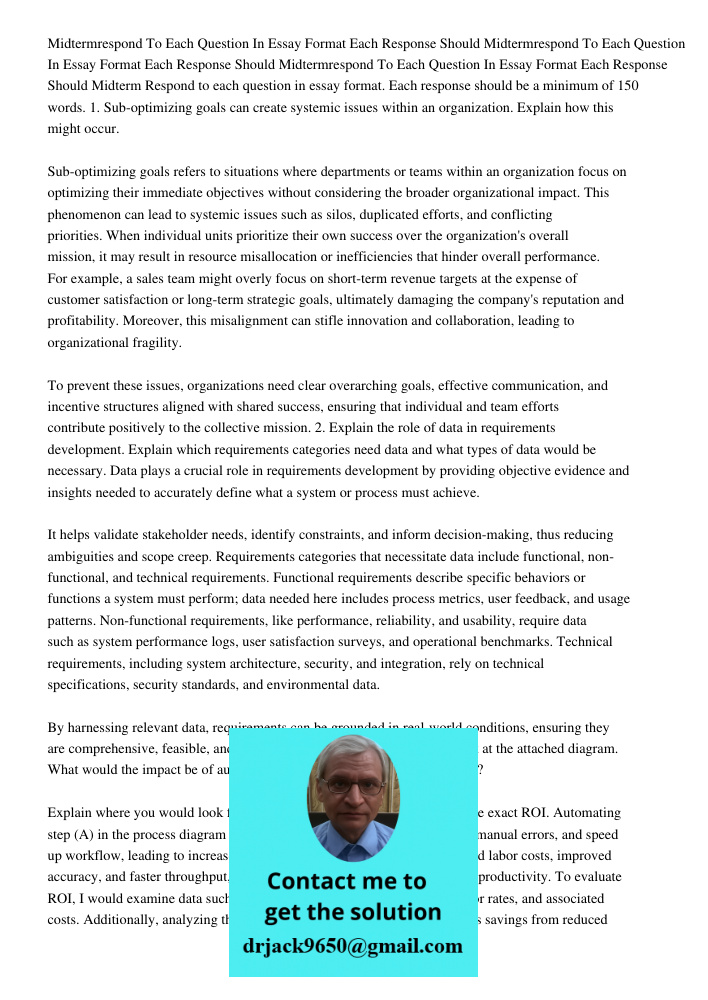 Midtermrespond To Each Question In Essay Format Each Response Should Midterm Respond to each question in essay format. Each response should be a minimum of 150 
