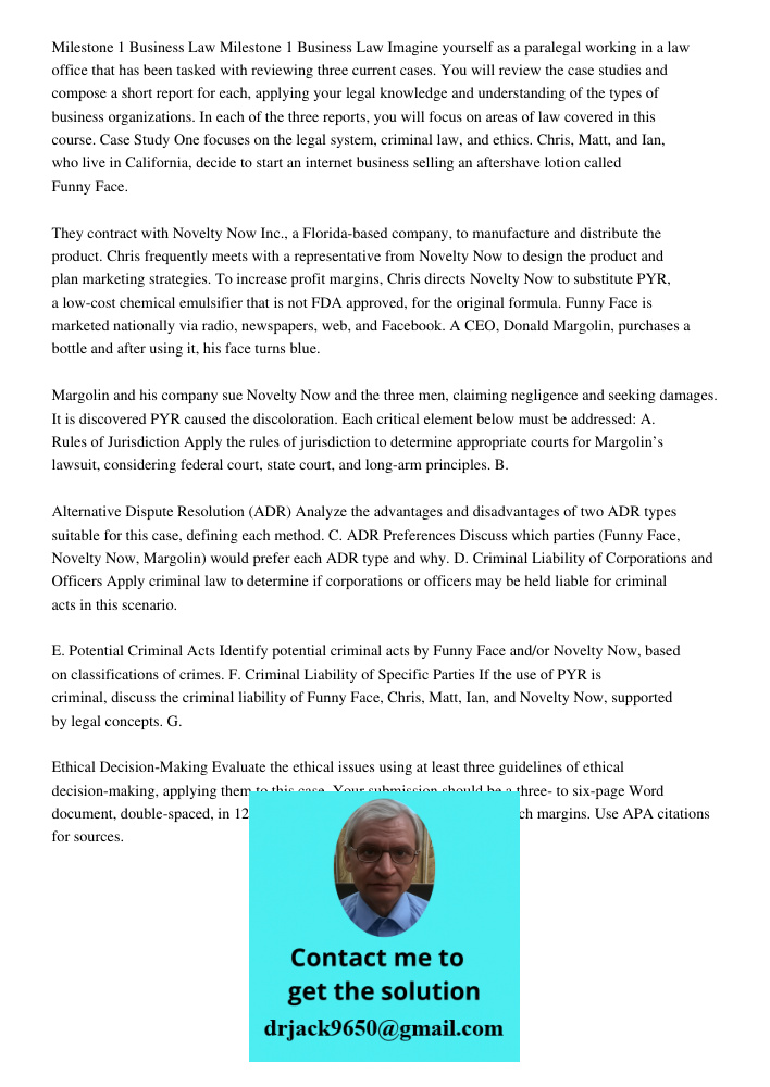 Imagine yourself as a paralegal working in a law office that has been tasked with reviewing three current cases. You will review the case studies and compose a 