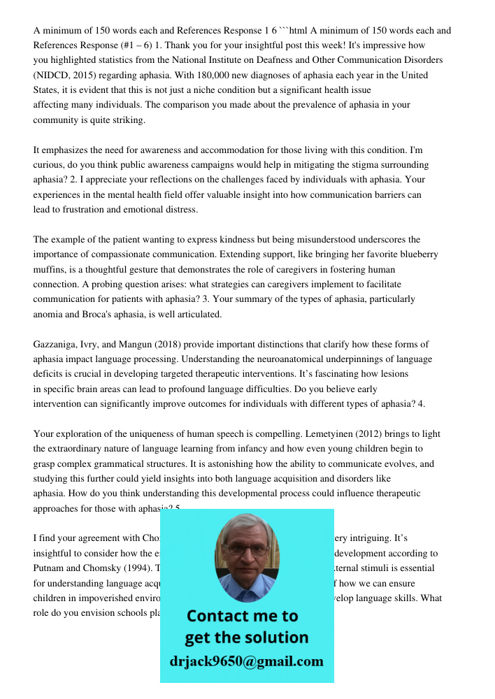 Minimum Of 150 Words Each And References Response 1–6