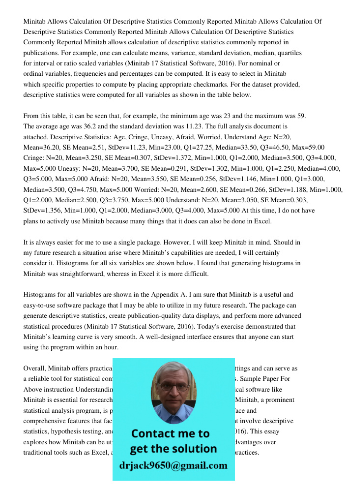 Minitab Allows Calculation Of Descriptive Statistics Commonly Reported Minitab allows calculation of descriptive statistics commonly reported in publications. F