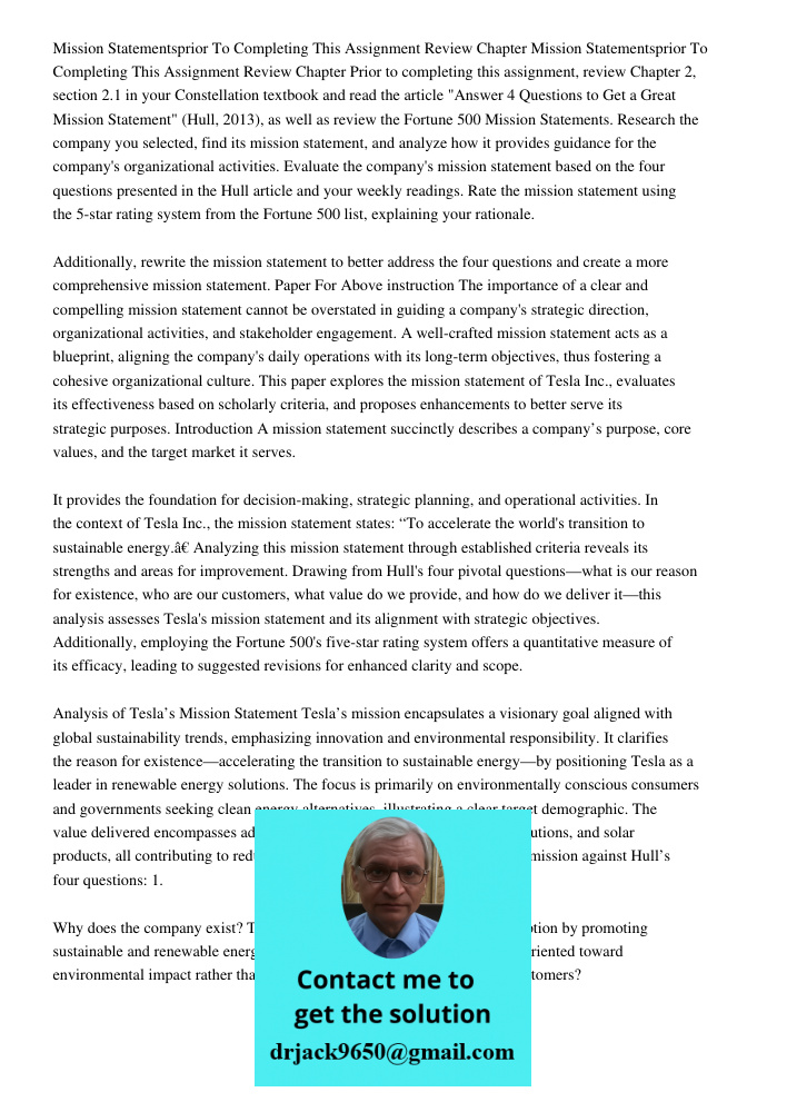 Prior to completing this assignment, review Chapter 2, section 2.1 in your Constellation textbook and read the article "Answer 4 Questions to Get a Great Missio