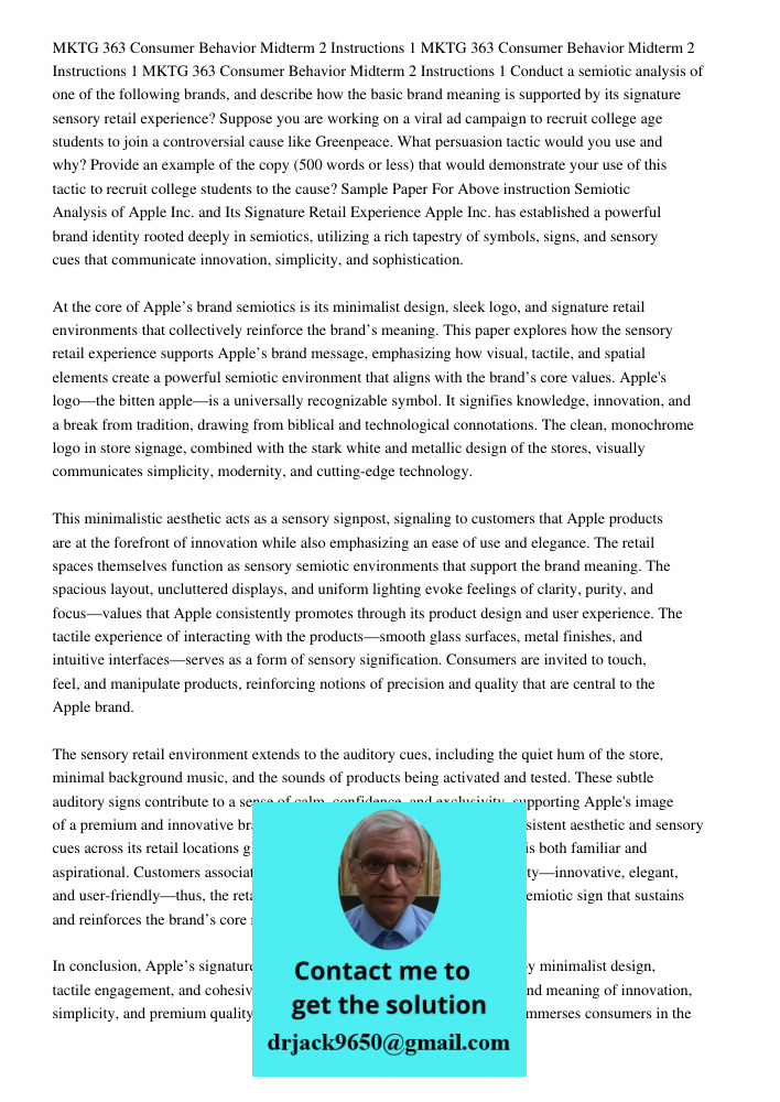 MKTG 363 Consumer Behavior Midterm 2 Instructions 1 Conduct a semiotic analysis of one of the following brands, and describe how the basic brand meaning is supp