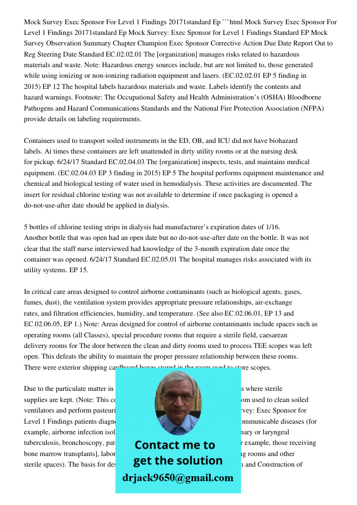 Mock Survey Executive Sponsor For Level 1 Findings