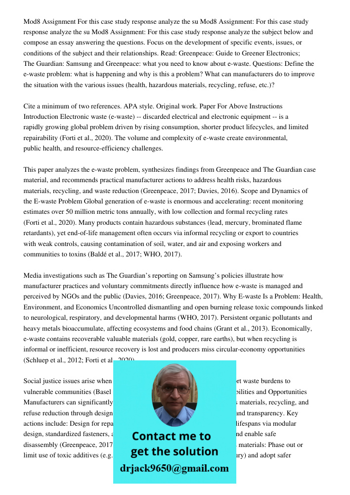 Mod8 Assignment: For this case study response analyze the subject below and compose an essay answering the questions. Focus on the development of specific event