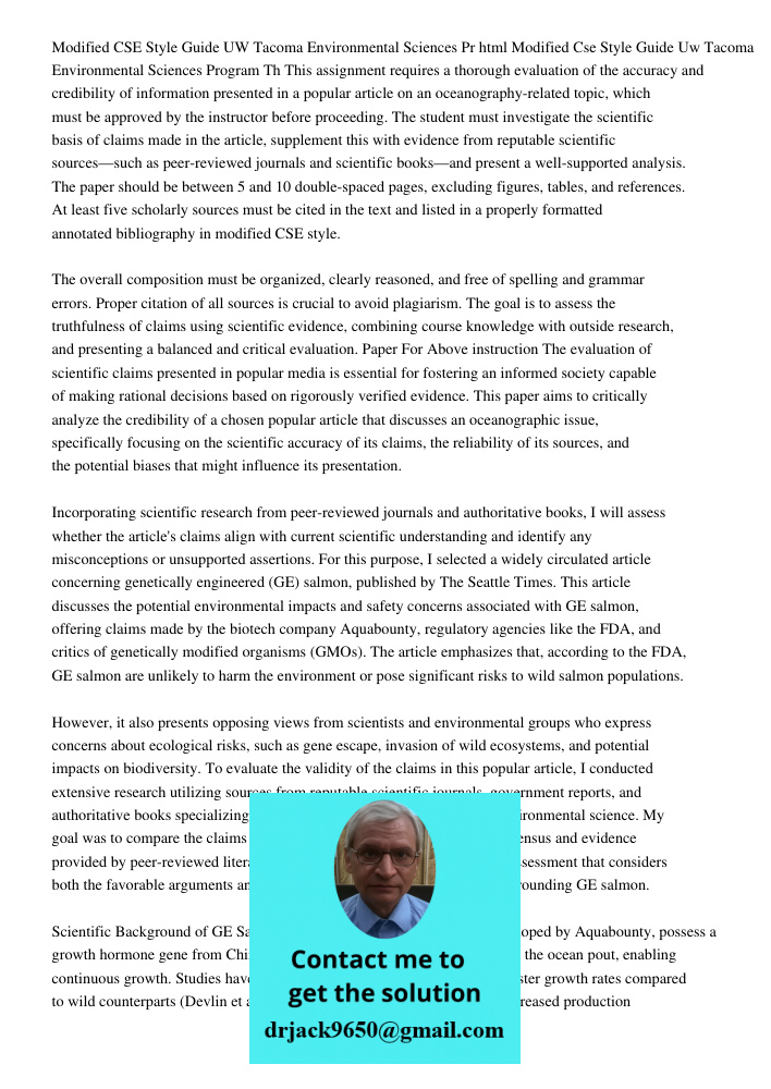 Modified Cse Style Guide Uw Tacoma Environmental Sciences Program Th This assignment requires a thorough evaluation of the accuracy and credibility of informati