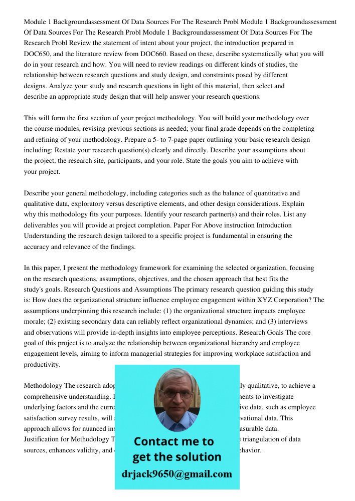 Module 1 Backgroundassessment Of Data Sources For The Research Probl Review the statement of intent about your project, the introduction prepared in DOC650, and