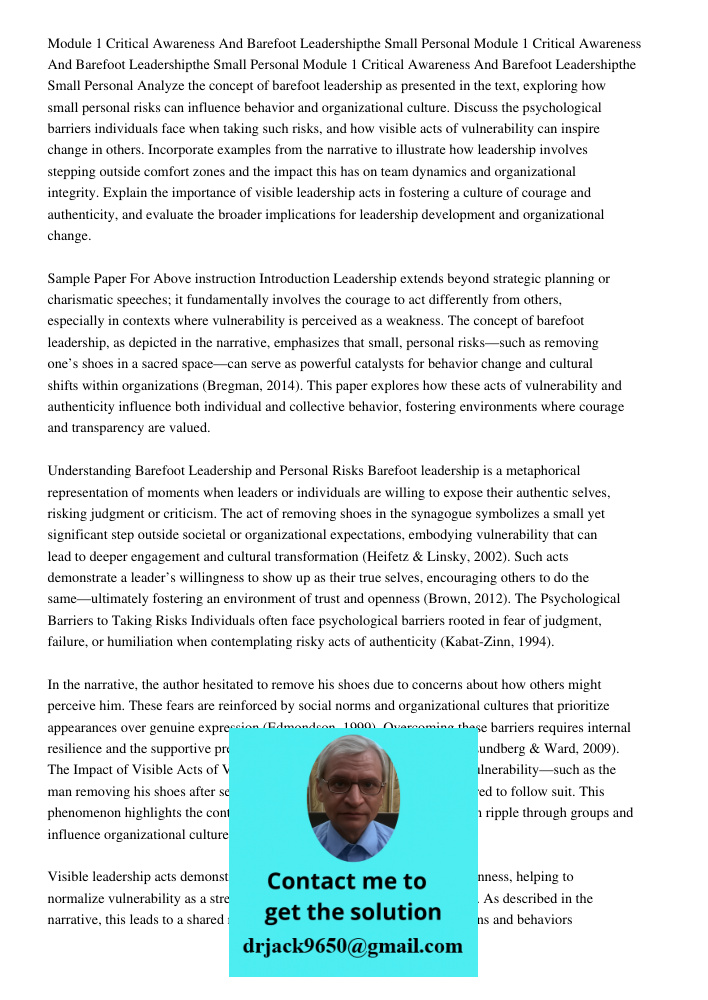 Module 1 Critical Awareness And Barefoot Leadershipthe Small Personal Analyze the concept of barefoot leadership as presented in the text, exploring how small p