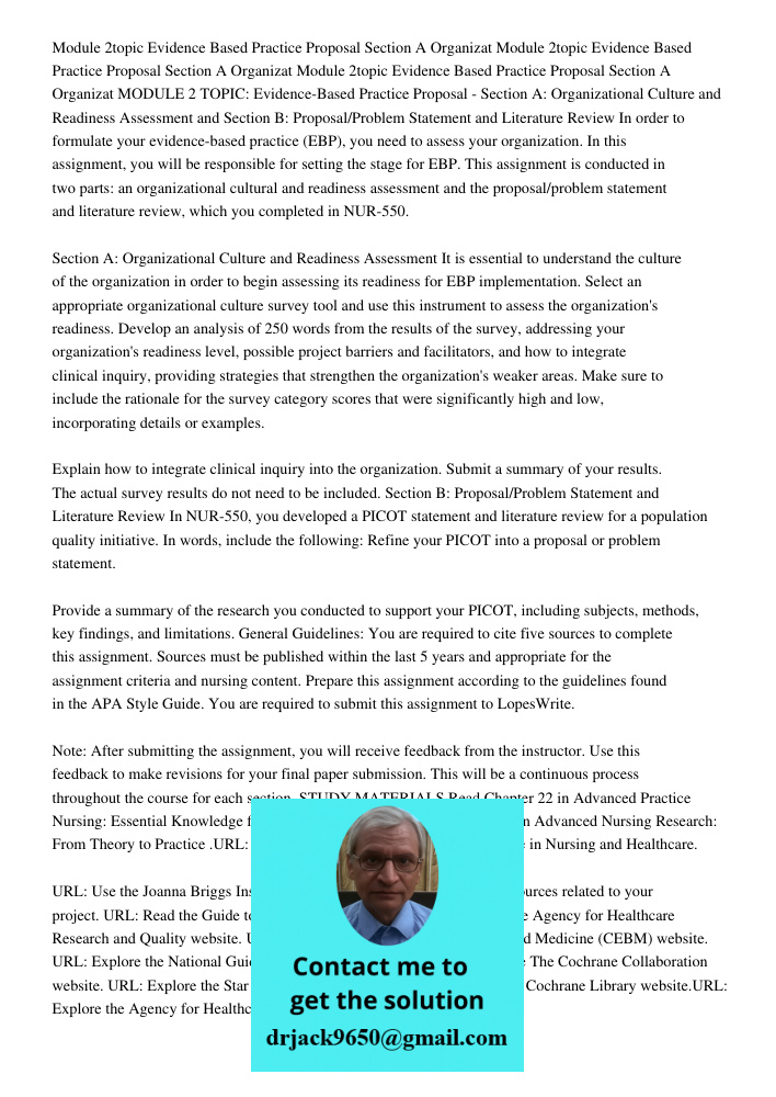 Module 2topic Evidence Based Practice Proposal Section A Organizat MODULE 2 TOPIC: Evidence-Based Practice Proposal - Section A: Organizational Culture and Read